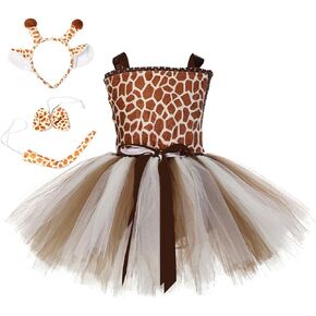 RAINDEWLL Giraffe Reindeer Costume for Girls Kids Toddler Safari Outfit Animal Costume Tutu Halloween with Antler Headband