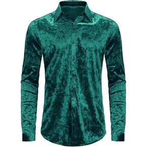 قمصان رجالي من KISSQIQI قمصان مخملية بأكمام طويلة وأزرار للأسفل وقميص عضلي ضيق مناسب لحفلات الزفاف in Kuwait