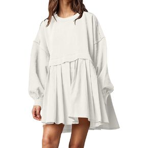 Women Oversized Sweatshirt Dress Crewneck Long Sleeve Loose Fit Tunic Dress Casual Dressy Pullover Tops