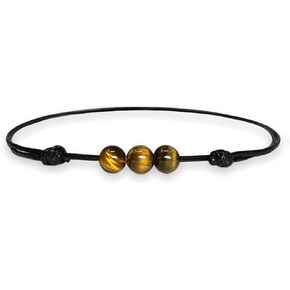 Luck Strings Tigers Eye Gemstone Beads Pendant Necklace with Adjustable Wax Nylon Cord - Unisex Beaded Tiger Eye choker Men Women