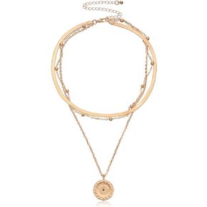Flower Coin Layered Necklace Boho Choker Necklace Beaded Pendant Necklace for Women