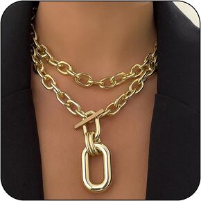 ZZ ZINFANDEL Chunky Gold Layered Necklaces for Men Women Trendy Retro Coin Pendant Gold Necklace Dainty Chunky Link Chain Choker Necklaces for Girls Jewelry Birthday Gifts