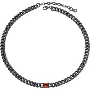 PROSTEEL Gorgeous Cubic Zirconia 7mm Cuban Link Choker 16 inch, Customize Birthstone Chain Jan - Dec 12 Months Available, Silver/Gold/Black 316L Stainless Steel, Come Gift Box