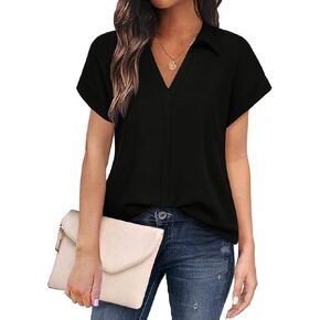 SimpleFun Womens Work Tops Business Casual V Neck Collared Summer Tunic Short Sleeve Shirts Blouses