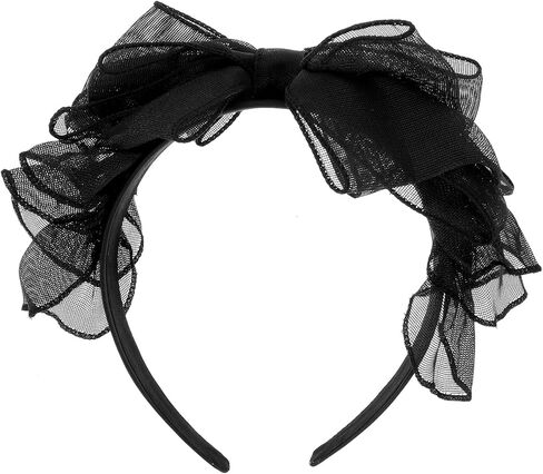 Beaupretty Large Bow Headband Black Lace Bowknot Hairband Soft Elastic Gauze Hair Hoop Wide Headbands Vintage Headpiece for Halloween Wedding Party in Saudi Arabia