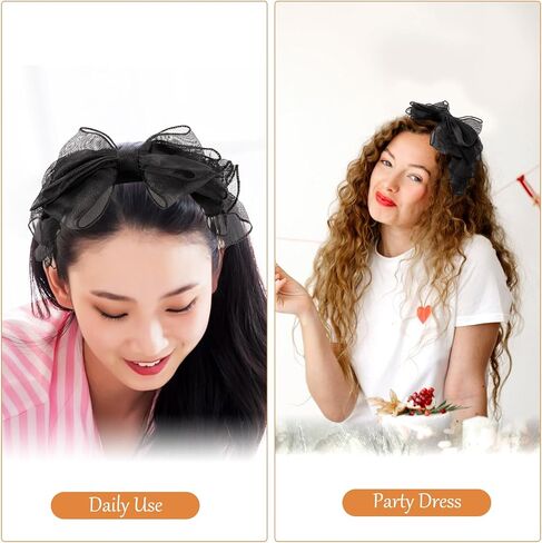 Beaupretty Large Bow Headband Black Lace Bowknot Hairband Soft Elastic Gauze Hair Hoop Wide Headbands Vintage Headpiece for Halloween Wedding Party in Saudi Arabia