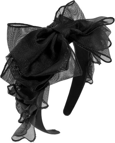 Beaupretty Large Bow Headband Black Lace Bowknot Hairband Soft Elastic Gauze Hair Hoop Wide Headbands Vintage Headpiece for Halloween Wedding Party in Saudi Arabia