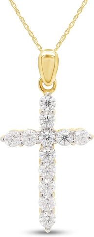 قلادة SAVEARTH DIAMONDS 1 1/10 قيراط مستديرة الشكل من الألماس المويسانتي على شكل صليب من الذهب عيار 14 قيراط فوق مجوهرات من الفضة الاسترليني للنساء مع سلسلة 18 بوصة (لون G-H، وضوح VVS1، 1.10 قيراط) in Kuwait