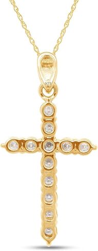 قلادة SAVEARTH DIAMONDS 1 1/10 قيراط مستديرة الشكل من الألماس المويسانتي على شكل صليب من الذهب عيار 14 قيراط فوق مجوهرات من الفضة الاسترليني للنساء مع سلسلة 18 بوصة (لون G-H، وضوح VVS1، 1.10 قيراط) in Kuwait