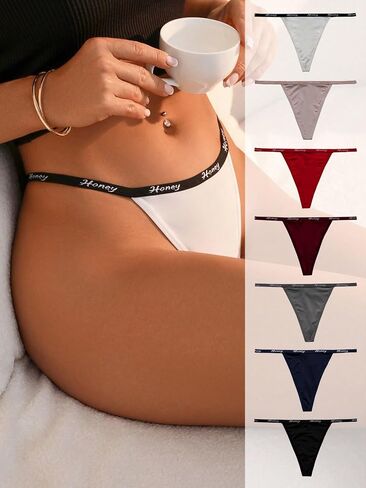 SOLY HUX Women's Letter Print Tape Panty Sets 7 Piece V Strings Brief Underwear in Saudi Arabia