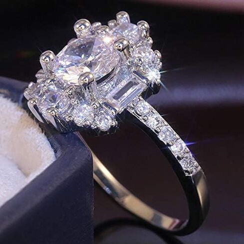 CHWLNJN 18K مطلي بالبلاتينيوم الماس اللامع خاتم دائري مكعب زركونيا خاتم الذكرى السنوية مجوهرات خاتم الحب الأبدي سلسلة الخطوبة خاتم الزواج للنساء (8) in Saudi Arabia