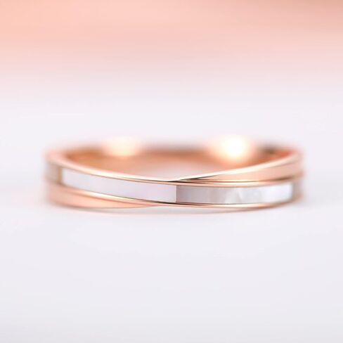 Women Rose Gold Stainless Steel Wedding Bands with White Shell Inlay Engagement Promise Ring 3.5mm/5.5mm/ 2.5-4mm Cross in Saudi Arabia