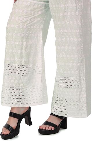 ladyline Women's Embroidered Hakoba Chikhan Palazzo Pant in Rayon with Elastic Closure in Saudi Arabia