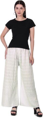 ladyline Women's Embroidered Hakoba Chikhan Palazzo Pant in Rayon with Elastic Closure in Saudi Arabia