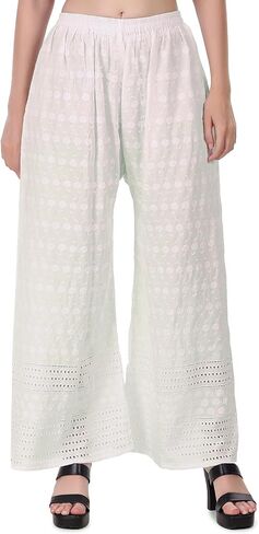 ladyline Women's Embroidered Hakoba Chikhan Palazzo Pant in Rayon with Elastic Closure in Saudi Arabia
