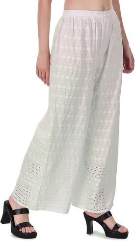ladyline Women's Embroidered Hakoba Chikhan Palazzo Pant in Rayon with Elastic Closure in Saudi Arabia