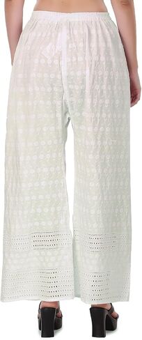 ladyline Women's Embroidered Hakoba Chikhan Palazzo Pant in Rayon with Elastic Closure in Saudi Arabia