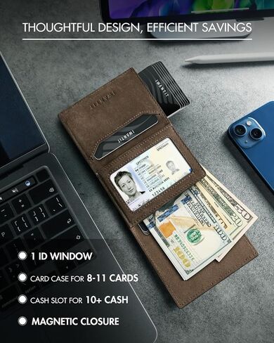 محفظة ايوانتيت النحيفة للرجال | محفظة جلدية بسيطة ممتازة تحجب RFID مع وظيفة منبثقة | محفظة رجالية ذكية ثلاثية الطي تناسب 11+ بطاقة مع نافذة لبطاقة الهوية | فتحة النقدية | VintageBrown in Kuwait