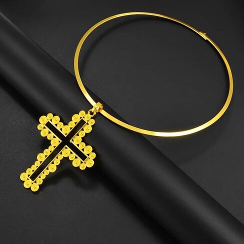 N-Made Beautifull Ethiopian Jewelry - Ethiopian Cross - Ethiopian Jewelry for Women Set - African Cross Necklace Earrings Ring Jewelry Sets Gold Color Ethiopian Eritrean Holiday Party Ornaments in Saudi Arabia