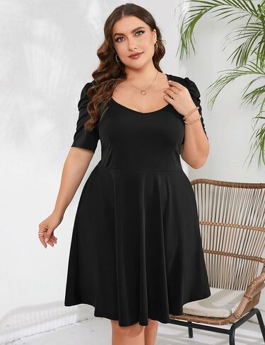 فستان نسائي متوسط ​​الطول برقبة على شكل V وأكمام قصيرة وخصر عالٍ لحفلات الكوكتيل مع جيوب in Kuwait