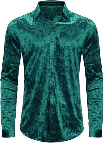 قمصان رجالي من KISSQIQI قمصان مخملية بأكمام طويلة وأزرار للأسفل وقميص عضلي ضيق مناسب لحفلات الزفاف in Kuwait