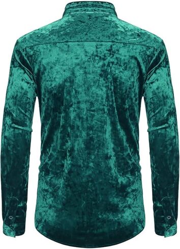 قمصان رجالي من KISSQIQI قمصان مخملية بأكمام طويلة وأزرار للأسفل وقميص عضلي ضيق مناسب لحفلات الزفاف in Kuwait