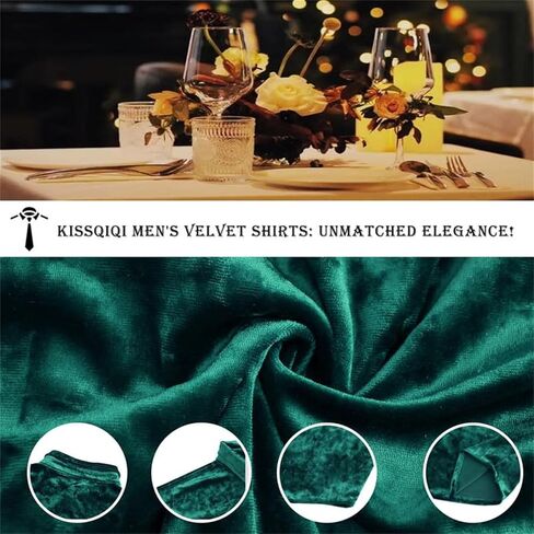 قمصان رجالي من KISSQIQI قمصان مخملية بأكمام طويلة وأزرار للأسفل وقميص عضلي ضيق مناسب لحفلات الزفاف in Kuwait