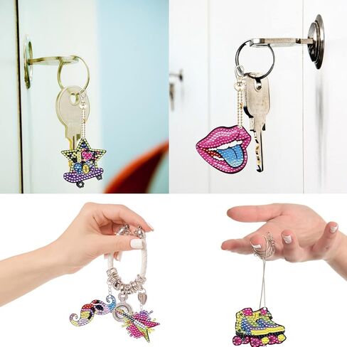 EVECILOO 80s 90s Theme DIY Diamond Painting Art Keychains، 80s / 90s Keychains، العودة إلى سلاسل المفاتيح تحت عنوان 90s، ديكور مع حلقات المفاتيح لثمانينيات / تسعينيات الهيب هوب in Kuwait