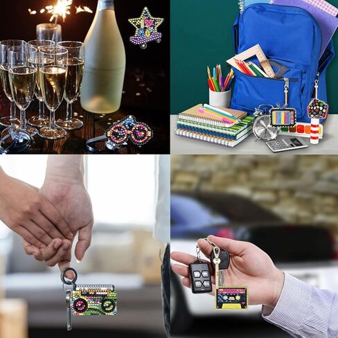 EVECILOO 80s 90s Theme DIY Diamond Painting Art Keychains، 80s / 90s Keychains، العودة إلى سلاسل المفاتيح تحت عنوان 90s، ديكور مع حلقات المفاتيح لثمانينيات / تسعينيات الهيب هوب in Kuwait