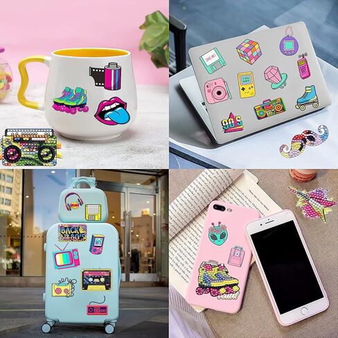 EVECILOO 80s 90s Theme DIY Diamond Painting Art Keychains، 80s / 90s Keychains، العودة إلى سلاسل المفاتيح تحت عنوان 90s، ديكور مع حلقات المفاتيح لثمانينيات / تسعينيات الهيب هوب in Kuwait