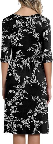 CATHY Women's 3/4 Sleeve 2024 Casual High Waist Round Neck Midi Dress with Pockets in Kuwait