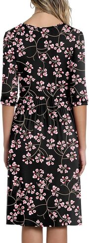 CATHY Women's 3/4 Sleeve 2024 Casual High Waist Round Neck Midi Dress with Pockets in Kuwait