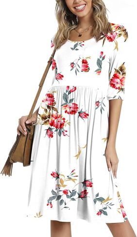CATHY Women's 3/4 Sleeve 2024 Casual High Waist Round Neck Midi Dress with Pockets in Kuwait