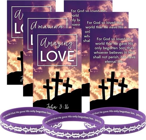 Needzo Amazing Love Lent Silicone Crown of Thorns Bracelet with Double Sided Prayer Card, Catholic Holiday Unisex Jewelry, John 3:16 Gifts, One Size Fits Most, 3 Pack, One Size, Silicone, Agate in Saudi Arabia