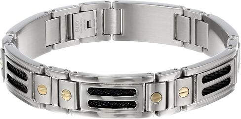 Metro Jewelry Link Bracelet for Men in Stainless Steel and Cable Details - 8.5 Inches Long 13 mm Wide with Fold Over Clasp, Metal, no gemstone in Saudi Arabia