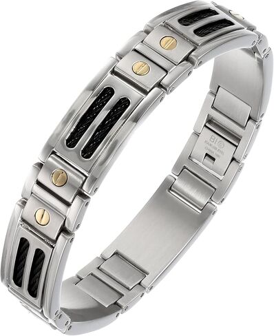 Metro Jewelry Link Bracelet for Men in Stainless Steel and Cable Details - 8.5 Inches Long 13 mm Wide with Fold Over Clasp, Metal, no gemstone in Saudi Arabia