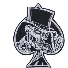 Skull Ace of Spade Embroidered Iron on Patch Poker Skeleton Death Gambling Card Casino Las Vegas