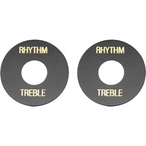 Musiclily Pro Self Adhesive LP Guitar Toggle Switch Plate Washer Pickup Switch Rhythm Treble Ring for USA Les Paul Style Electric Guitar, Cream with Gold Words (Set of 2)