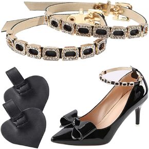 1 Pair High Heels Ankle Straps with Self-Adhesive Heel Cushion Detachable Rhinestones Shoe Straps for Pumps Flats Stilettos
