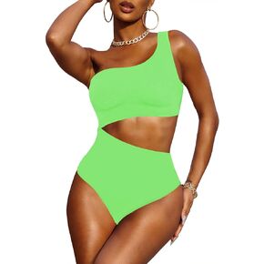 Viottiset Women's One Shoulder Cut Out Colorblock One Piece Swimsuit Bathing Suit