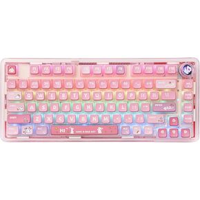 EPOMAKER x LEOBOG K81 Gasket-mounted Custom Mechanical Keyboard with Knob, BT5.0 2.4G/ USB-C Wired Wireless Gaming Keyboard, Hot Swappable, NKRO, for Win/Mac (Pink Bunny, Ice Crystal Switch)