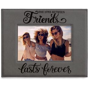 KATE POSH The Love Between Friends Last Forever Engraved Grey Leather Frame, Gifts for Best Friends (5x7-Horizontal)