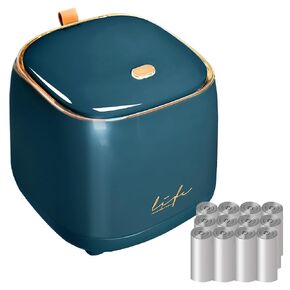 Mini Countertop Trash Can with 10 Rolls of Trash Bags, Desk Trash Can Tiny Trash Can with Press Type Lid, Desktop Trash Can Applicable for Bathroom Vanity Home Office (Light Blue)