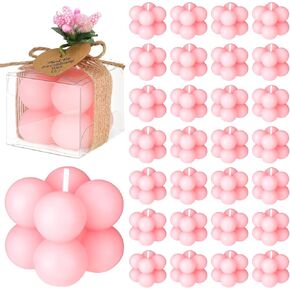 MTLEE 30 Sets Small Wedding Favors Candles for Guests 1.4 x 1.6 Inches Bulk Bubble Candles Gifts Bridal Shower Favors Candles with Thank You Cards Ribbons Dried Flowers Gifts (Ivory,Gold Foil)