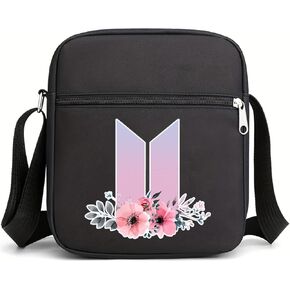 Flower Crossbody Bags for Women Men, Korean Casual Crossbody Purse with Zipped Pockets Handbag Shoulder Bag (BTF1)