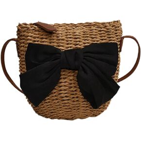 Straw Purse Women Vintage Handwoven Straw Crossbody Bag Stylish Bow Knot Straw Shoulder Bag