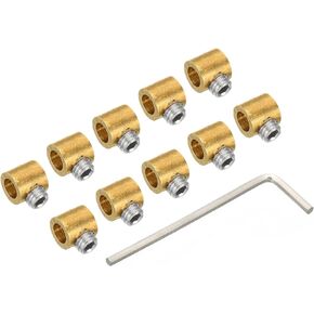 PATIKIL 3.3mm Hole Wire Rope Clips Set, 10 Pcs Brass Single Holes Lock Cable Clamps Clip with M4x0.7 Hexagon Screws Spanner for Cable DIY Fittings, Brass