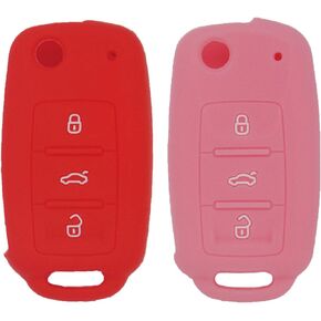 LemSa 2Pcs 3 Buttons Silicone Flip Key Fob Cover Case Protector Holder for VW Volkswagen Jetta GTI Passat Golf Tiguan Touareg Beetle, Black