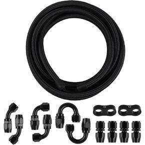 3/8 6AN 20FT Stainless Steel Fuel Line Kit, 6AN Nylon Braided Fuel Line Hose Fitting Kit CPE 20FT Black