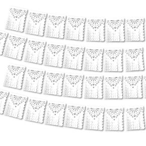 VIVANCO PAPEL PICADO Mexican white paper banner (pack of 5 units, 10 paper banner designs per plastic banner), Mexican white banners for parties and weddings, HAWAIIANA party decorations